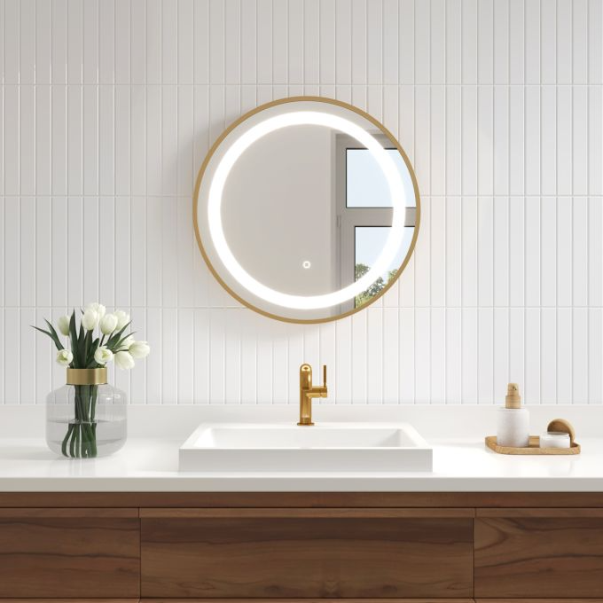 Effect Led-Illuminated Bathroom Mirror - 30”X30” - Brushed Gold