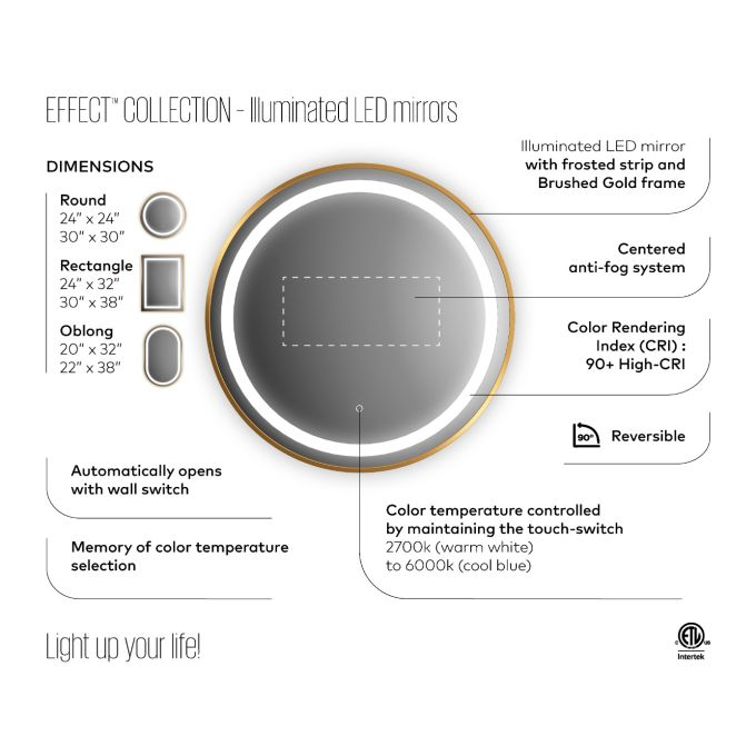 Effect Led-Illuminated Bathroom Mirror - 22”X38” - Brushed Gold