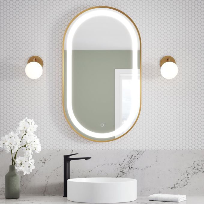 Effect Led-Illuminated Bathroom Mirror - 22”X38” - Brushed Gold