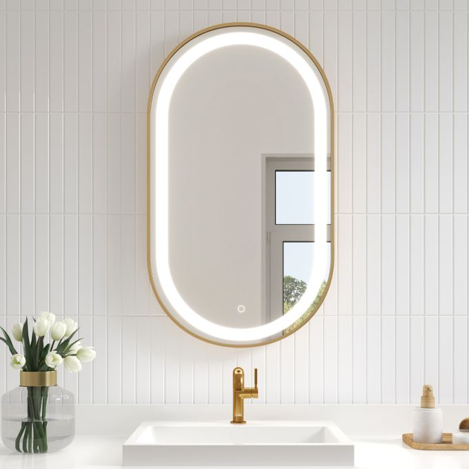 Effect Led-Illuminated Bathroom Mirror - 22”X38” - Brushed Gold