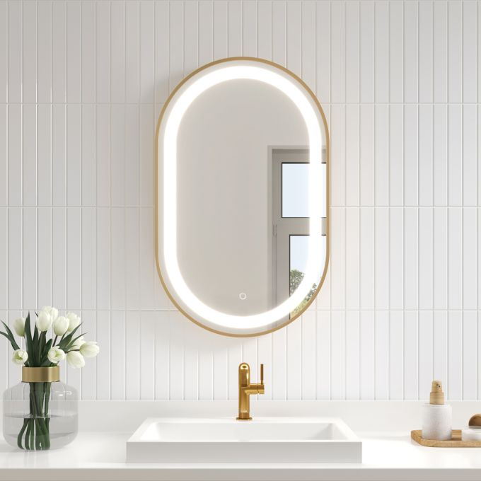 Effect Led-Illuminated Bathroom Mirror - 20”X32” - Brushed Gold