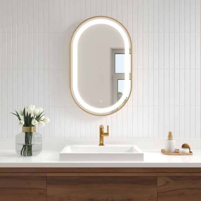 Effect Led-Illuminated Bathroom Mirror - 20”X32” - Brushed Gold