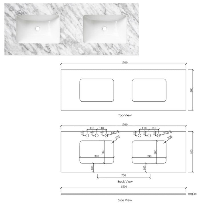 Vanity NOOSA Wall Hung 1500mm Satin White